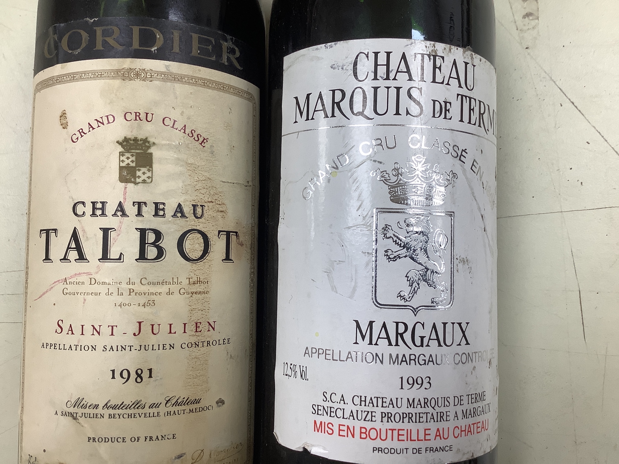 A collection of red wine including Chateau Talbot, 1981